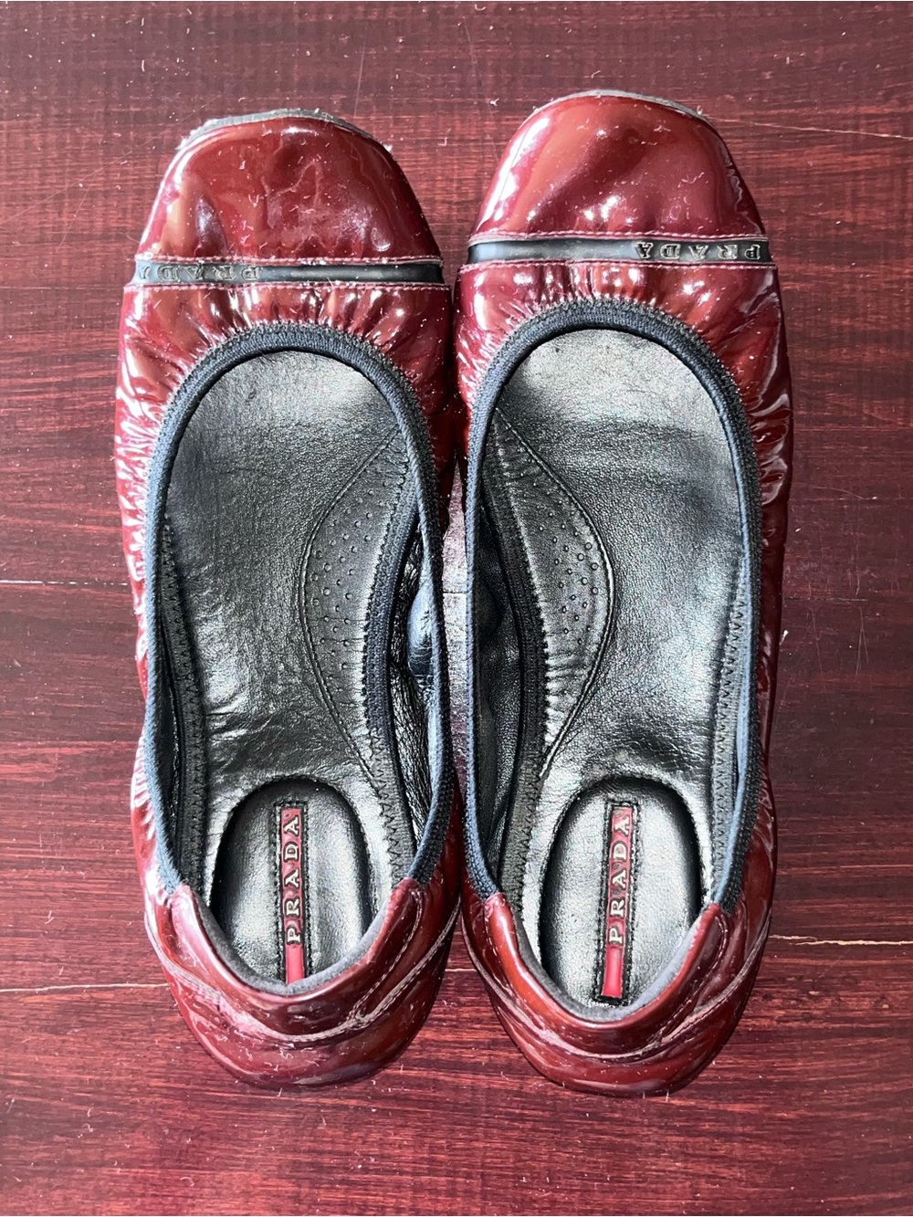 Prada Women’s Burgundy Patent Leather Slip-On Ballet Flats